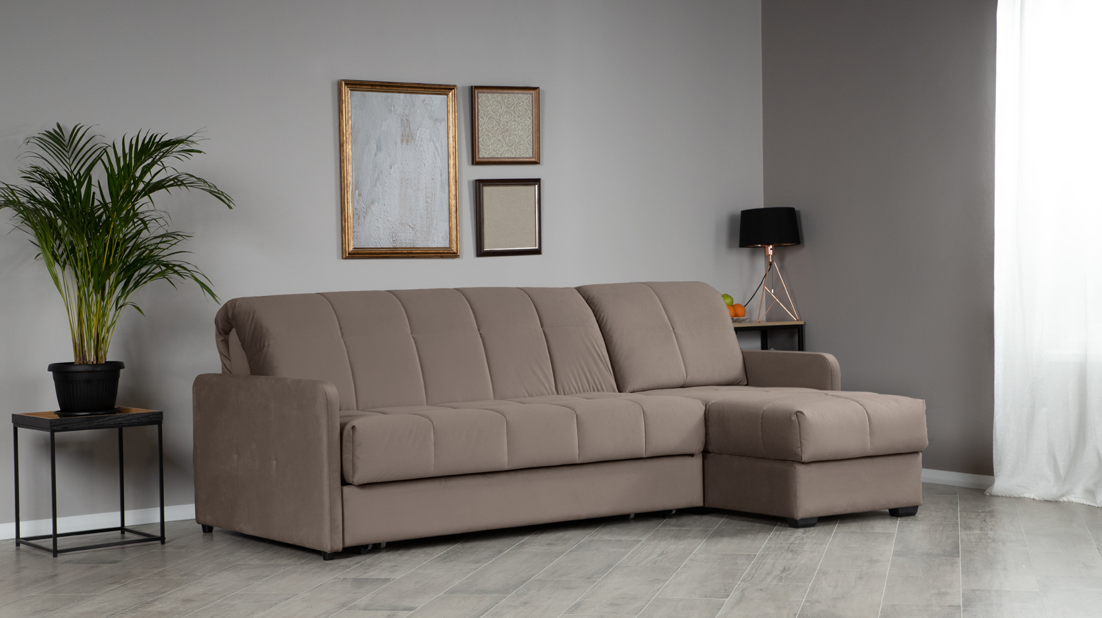 Диван угловой Domo Pro с узкими подлокотниками, стежка квадрат, ткань Sky Velvet 02 180x216 — купить в Озерце