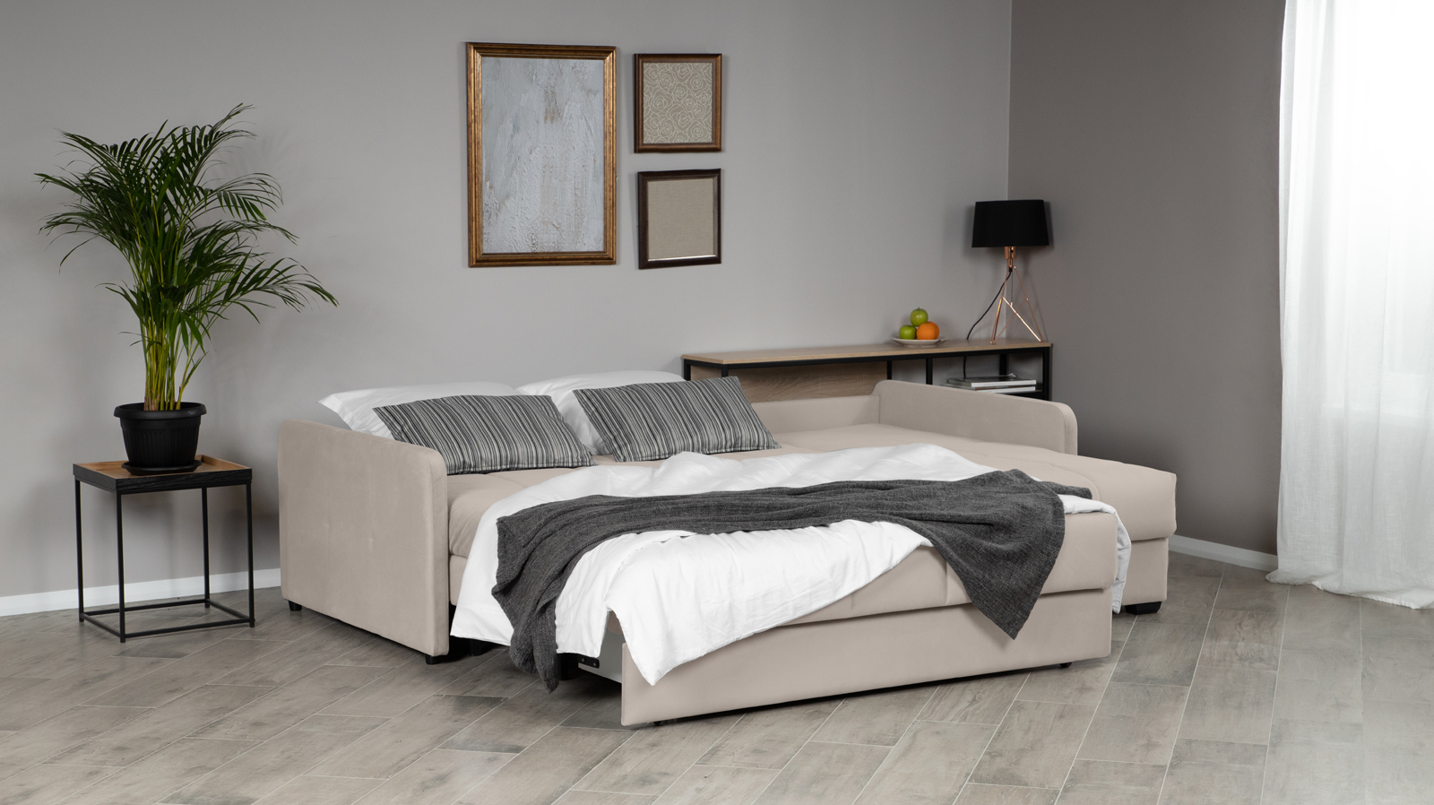 Диван угловой Domo Pro с узкими подлокотниками, стежка квадрат, ткань Casanova Grey 140x216 — купить в Озерце