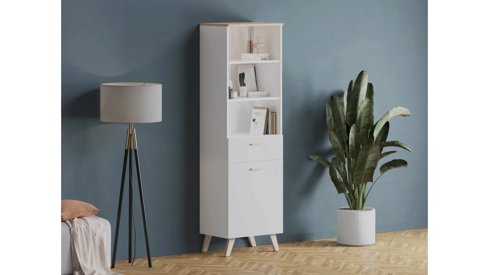 Шкаф однодверный с ящиком Helmi 41x56, цвет Гикори кингстон+Белый блеск — купить в Озерце