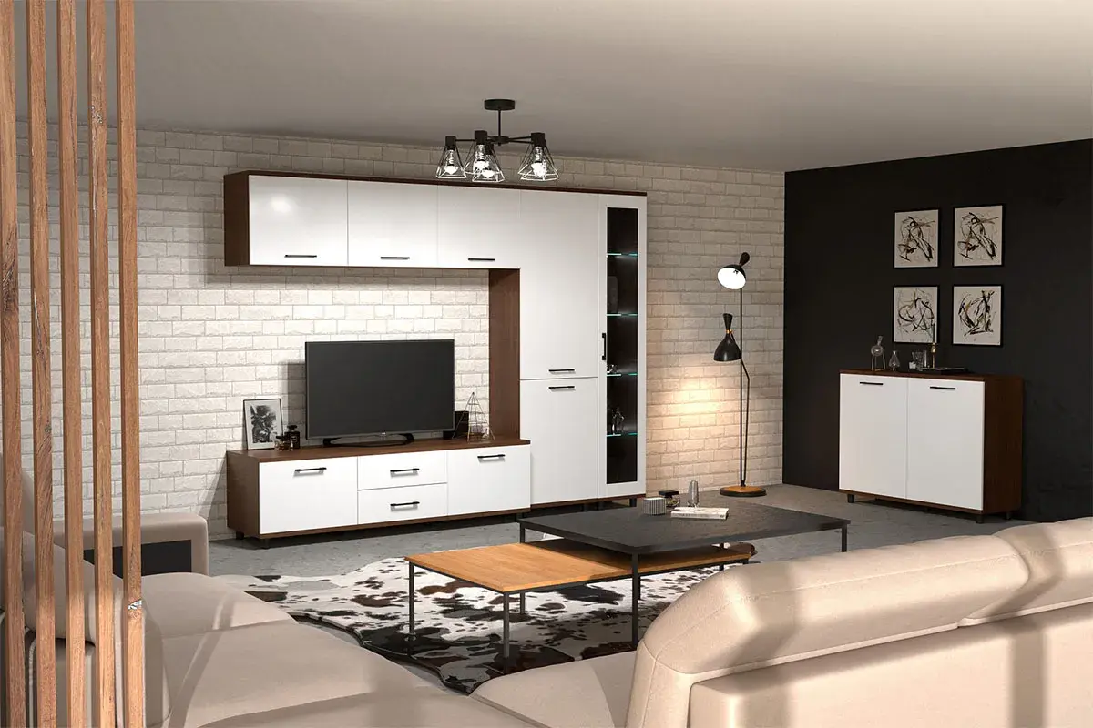 Антресоль АН-5040-ГТ-БГ (Гикори Джексон Темный/Белый Бриллиант Глянцевый) в мебель-центре Озерцо