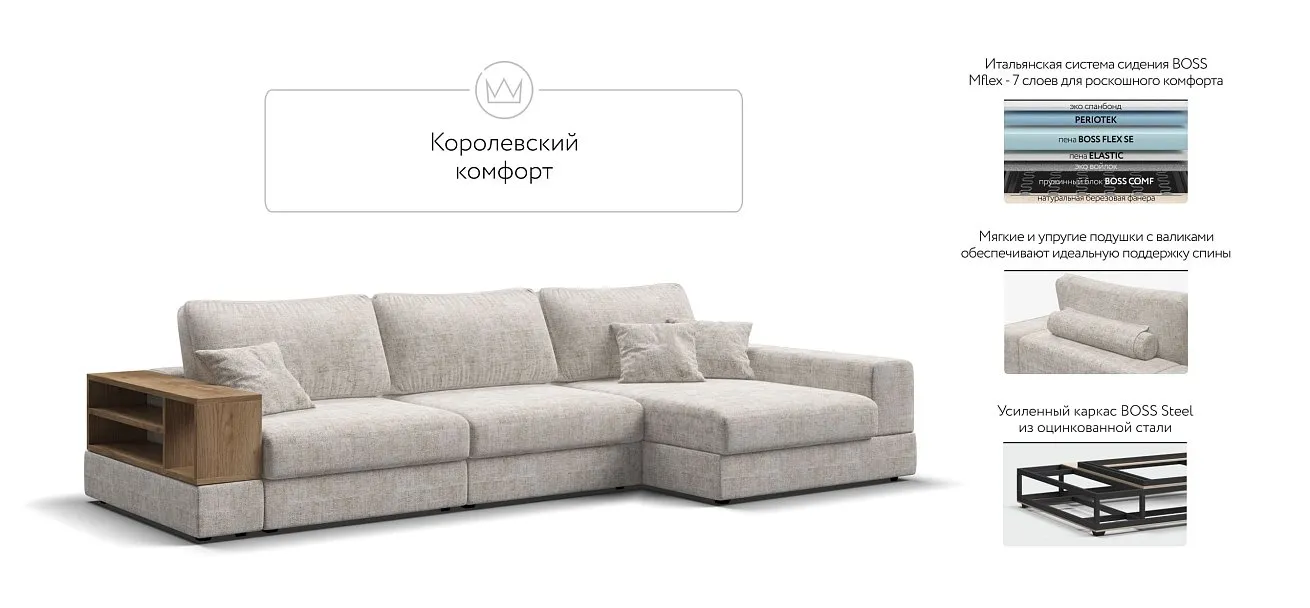 Угловой диван-кровать Босс Модуль XL правый, полка слева, Шенилл Смарт кварц — купить в Озерце