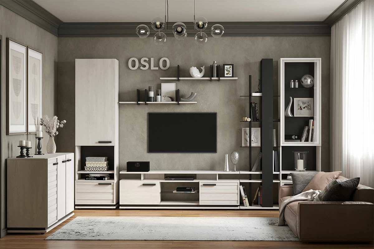 Шкаф МЦН 1 Oslo (Бетон Пайн светлый/Черный) в мебель-центре Озерцо