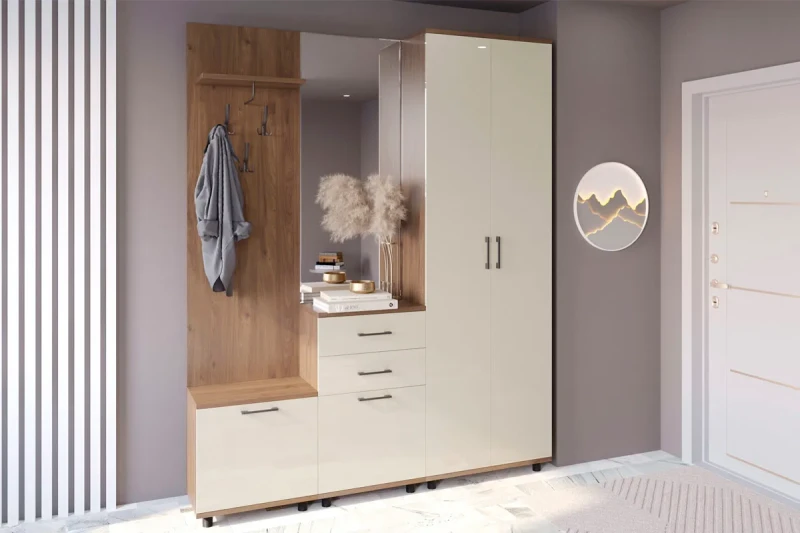 Прихожая Грейс (Гикори Джексон Темный/Кашемир Глянцевый) — Мебель-центр Озерцо