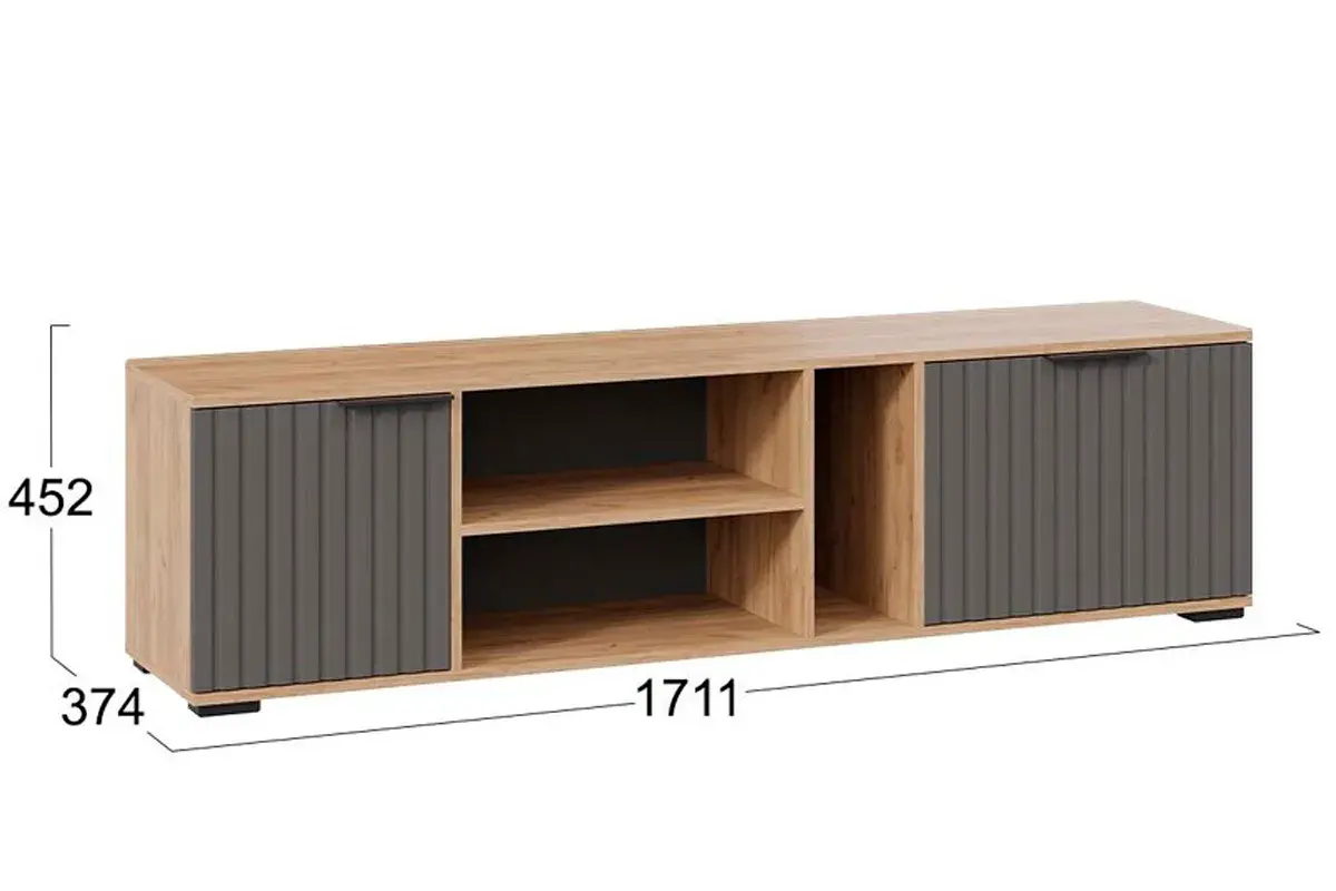 Тумба под ТВ Хилтон (Дуб крафт золотой/Графит матовый) — Мебель-центр Озерцо