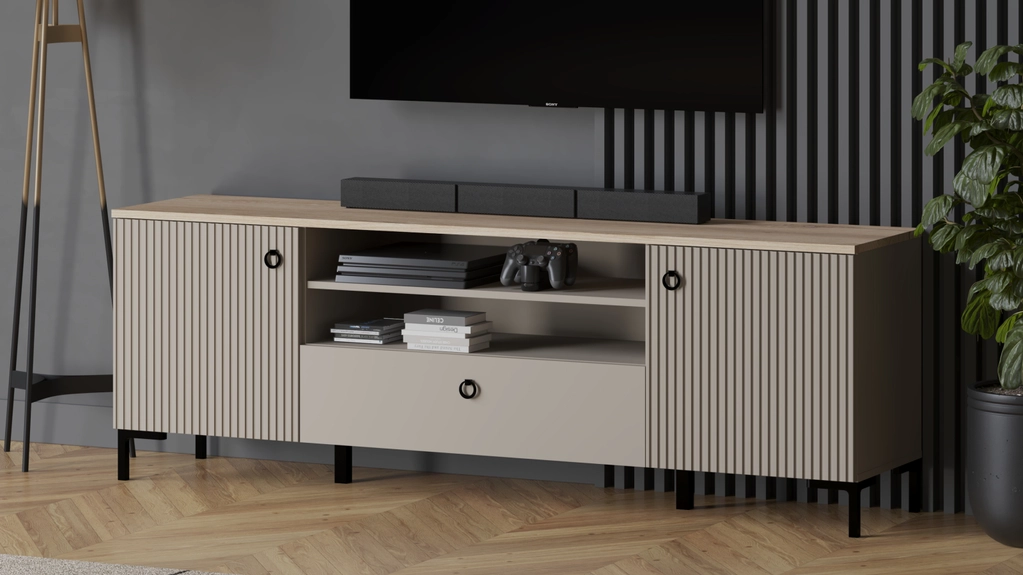 Тумба двухдверная с ящиком Zima, Дуб сильверджек ореховый+Глиняный серый 41x184 — купить в Озерце