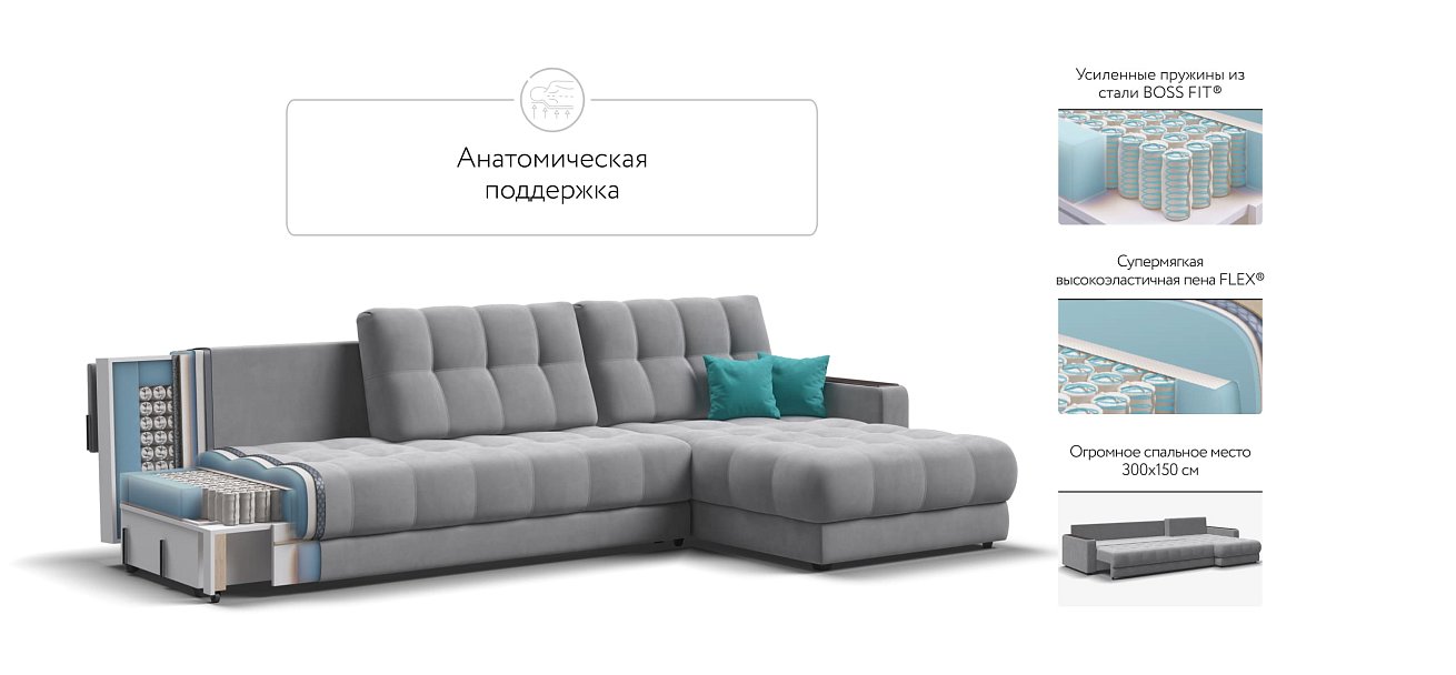 Угловой диван BOSS 3.0 MAX велюр Monolit сталь — купить в Озерце