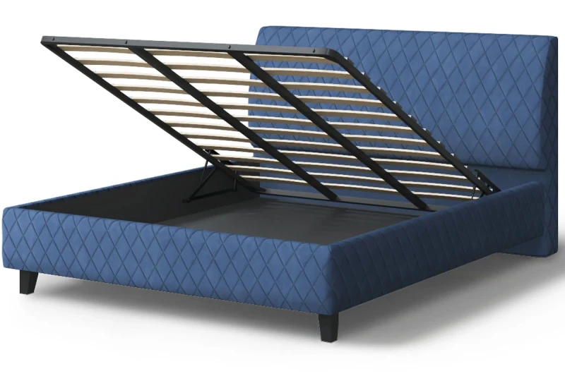 Кровать на опоре Хилтон с ПМ и бельев. ящ 180х200 (Бренди лайт 08/Синий) - купить в Озерце