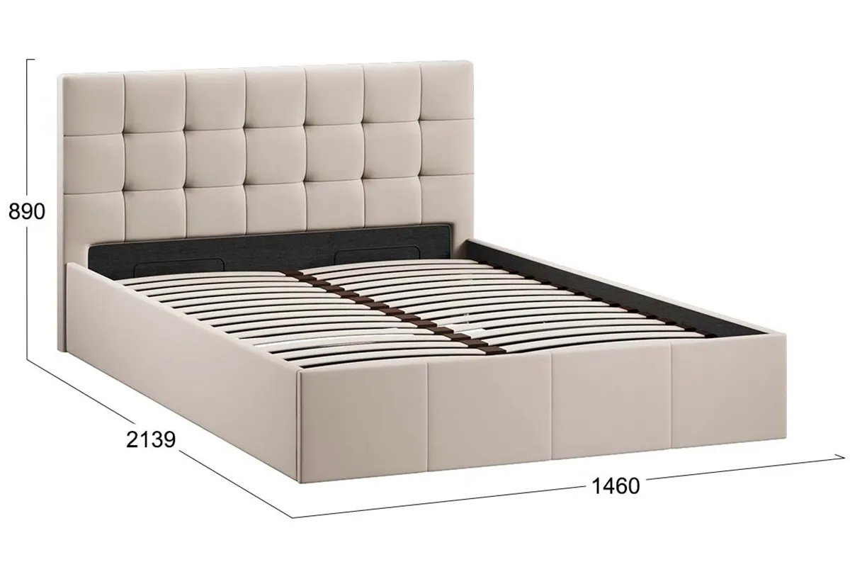 Кровать Эмма с ПМ и заглушиной 140х200 (Велюр/Confetti Cream) - купить в Озерце