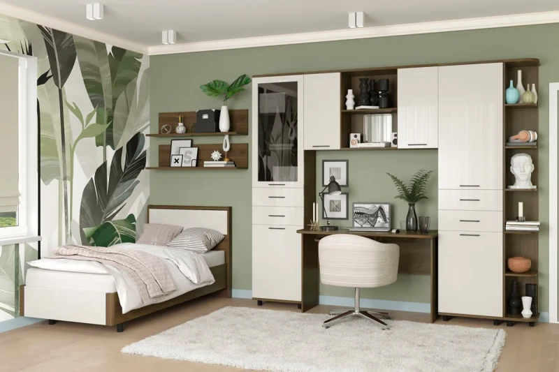 Детская Грейс комплект 8 (Гикори Джексон Темный/Кашемир Глянцевый) — Мебель-центр Озерцо