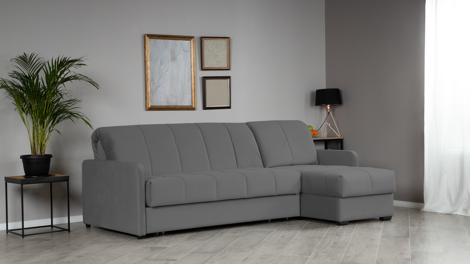 Диван угловой Domo Pro с узкими подлокотниками, стежка квадрат, ткань Sky Velvet 16 140x216 — купить в Озерце