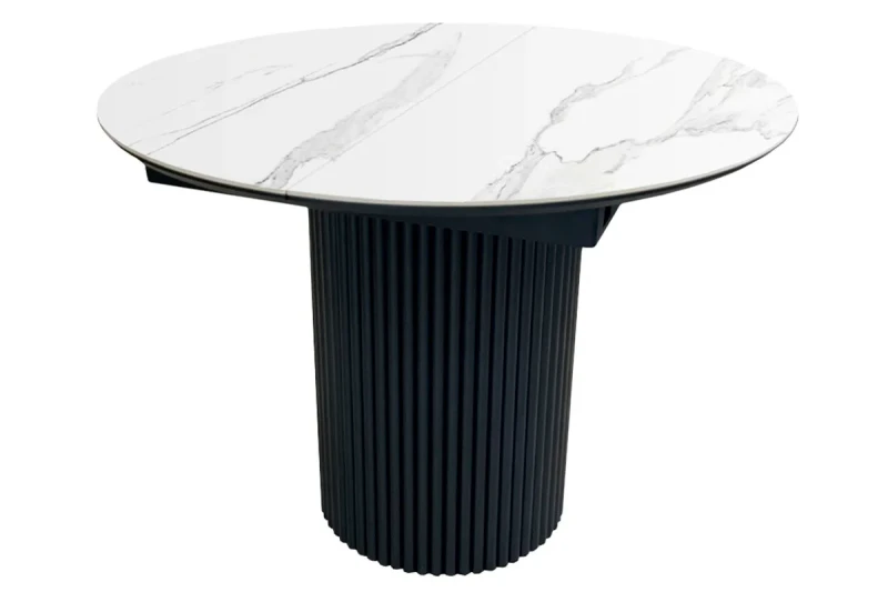 Стол обеденный Рапсодия d 1000 (вставка 400 бабочка) (Керамика FNZ9206035 ALPINE WHITE/МДФ черный кварц/ Металл черный) - купить в Озерце