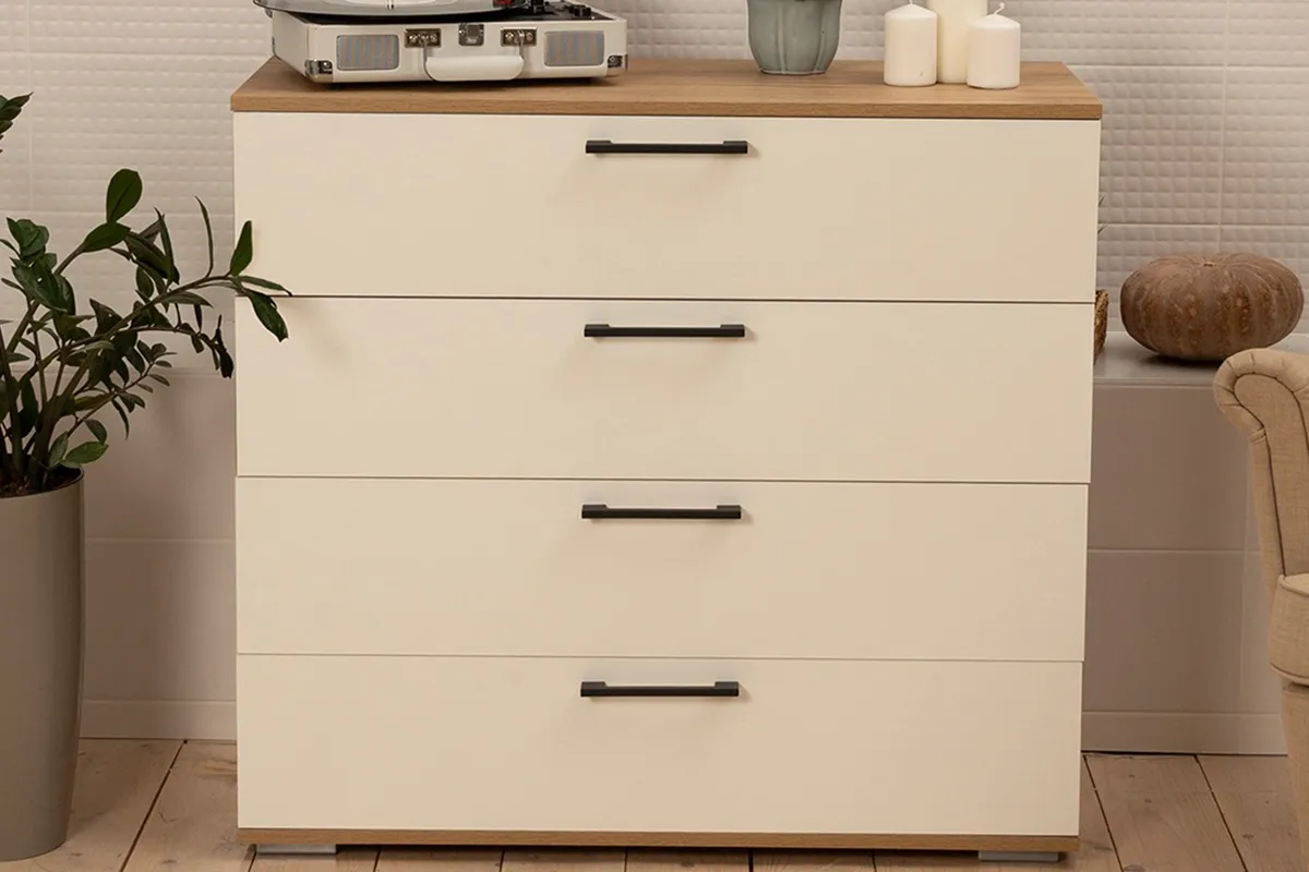 Комод Нео (Дуб крафт золотой/Белый) — Мебель-центр Озерцо