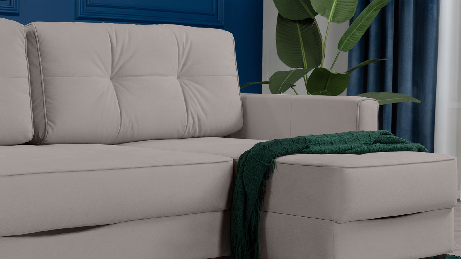 Диван Amani Pro угловой с широкими подлокотниками, ножки: пластик, Тк. Casanova Grey 156x237 — купить в Озерце