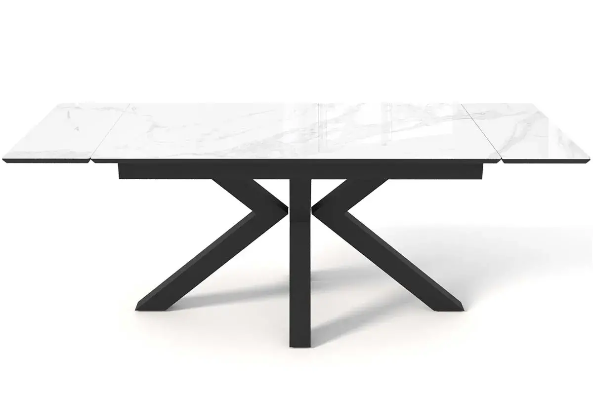 Стол обеденный Кентукки 1400(2000) (Керамика Белый мрамор / МДФ Черный кварц / рама черная / металл черный) - купить в Озерце