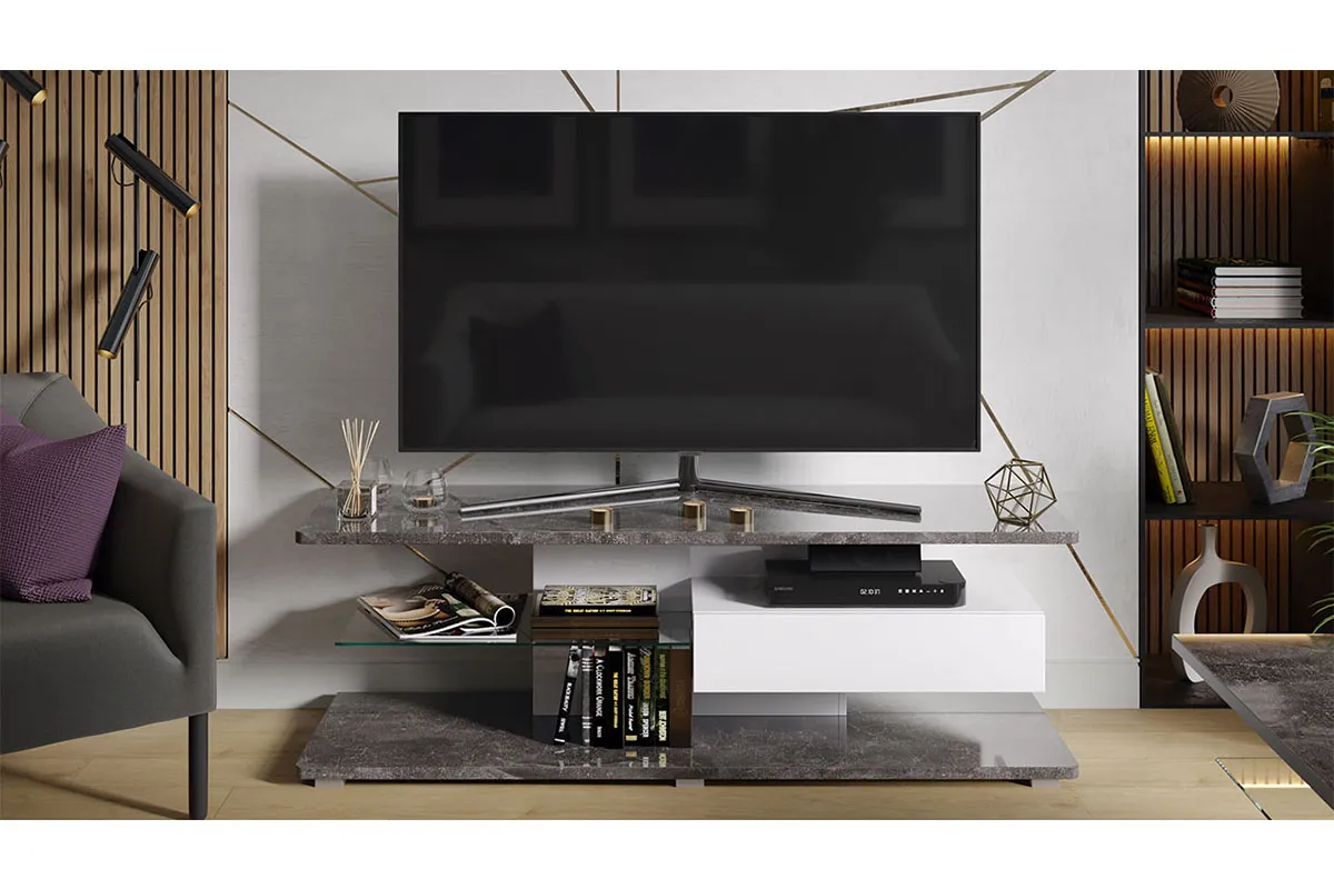 Тумба ТВ тип 1 Diamond (Белый/Ателье темный глянец) — Мебель-центр Озерцо