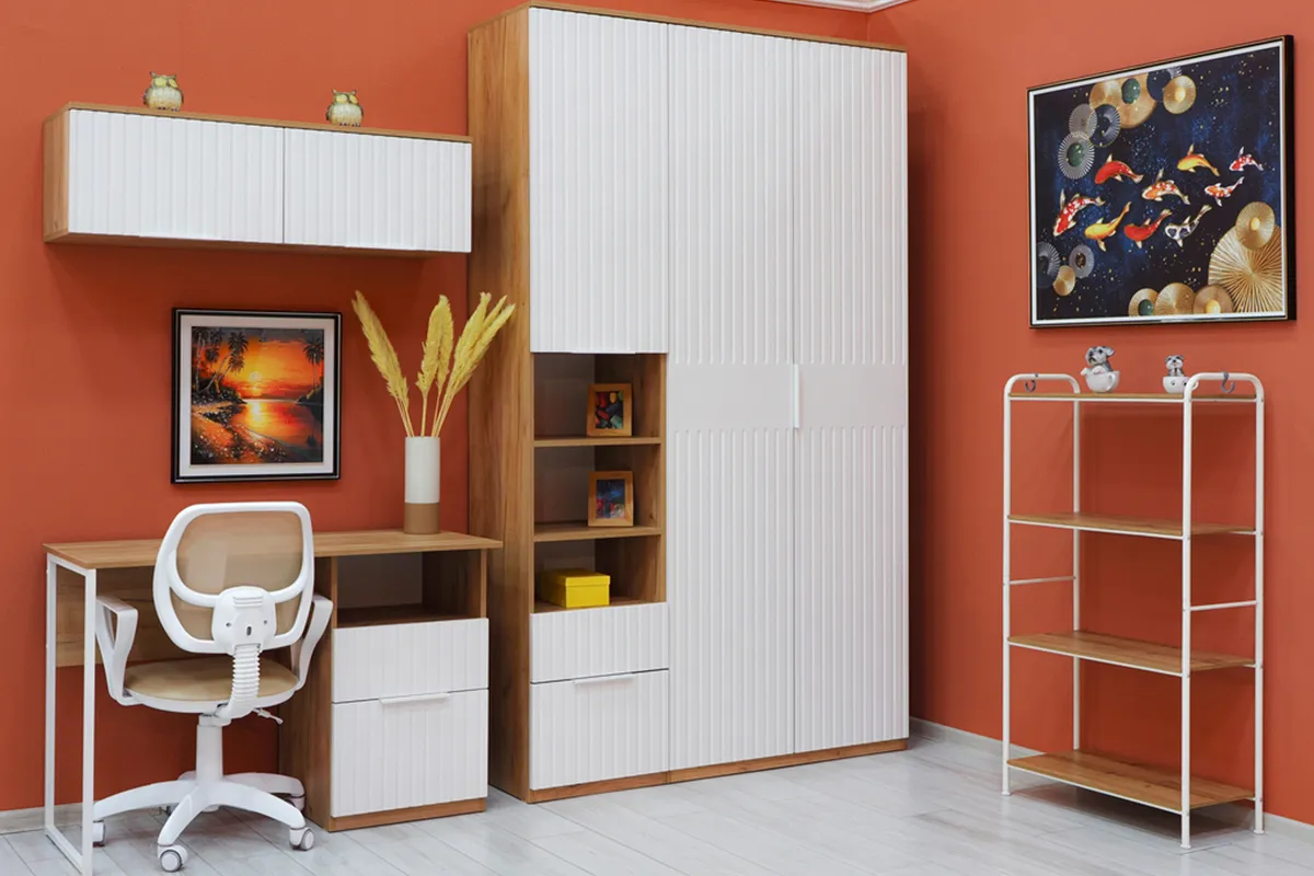 Стол письменный Хилтон Тип 1 (Дуб Крафт Золотой/Белый матовый) — Мебель-центр Озерцо