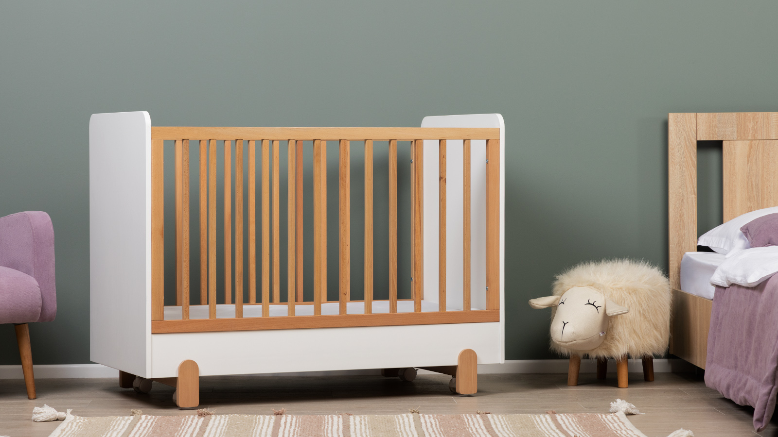 Детская кровать -люлька для новорожденных Lory, цвет Белый/Бук 60x120 — Мебель-центр Озерцо