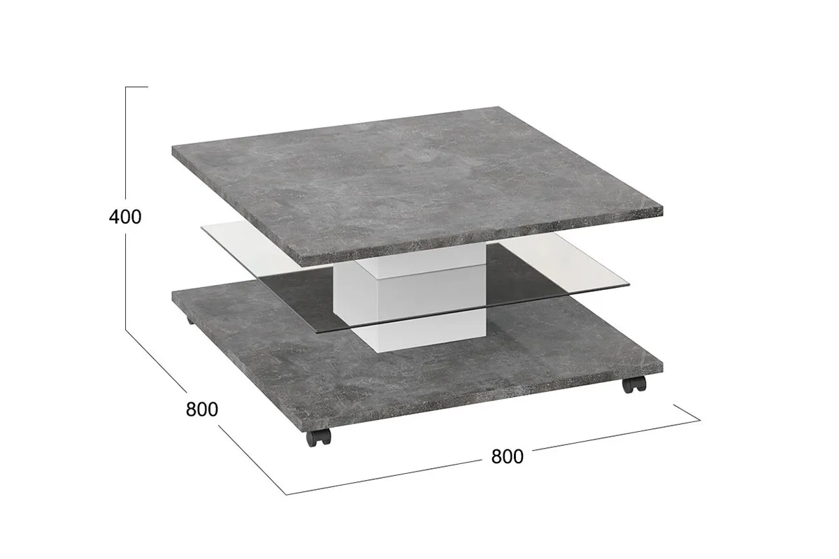 Стол журнальный Diamond тип 1 (Белый/Ателье темный глянец) — Мебель-центр Озерцо