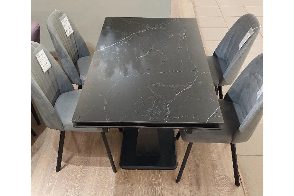 Стол обеденный Вирджиния 1400(2000) (ст. №2/Керамика Черный Мрамор 9206053/МДФ Черный Кварц/Черный) - купить в Озерце