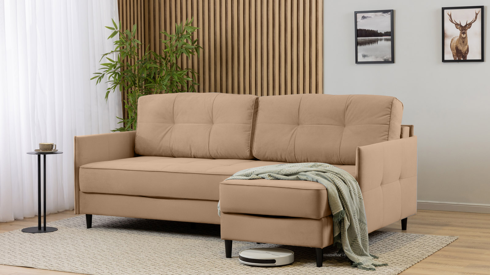 Диван Amani Pro угловой с узкими подлокотниками, ножки: пластик, Тк. Casanova Beige 156x217 — купить в Озерце