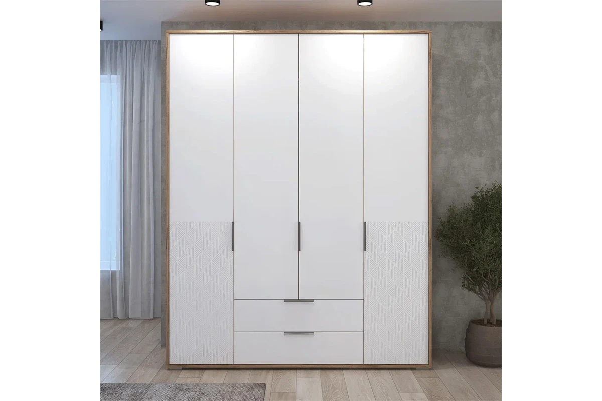 Шкаф четырехдверный Николь Мод.8 (Белый/Дуб Альпийский) в мебель-центре Озерцо