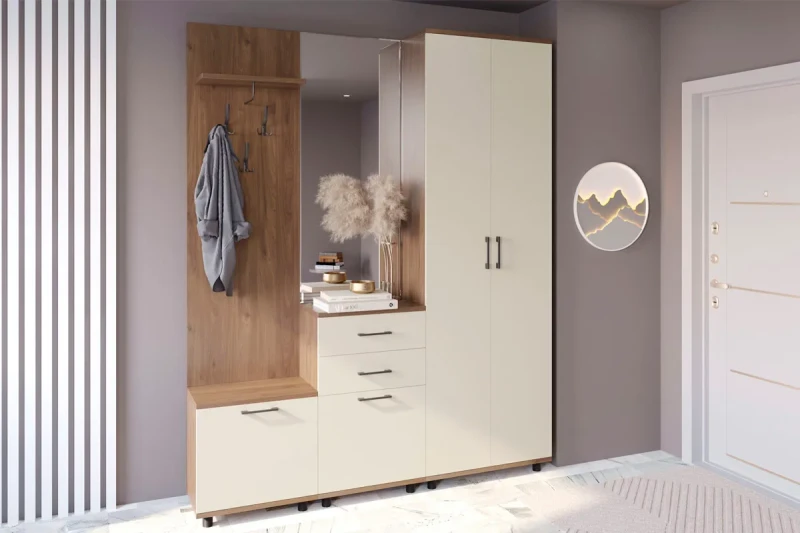 Прихожая Грейс (Гикори Джексон Темный/Кашемир Матовый) — Мебель-центр Озерцо