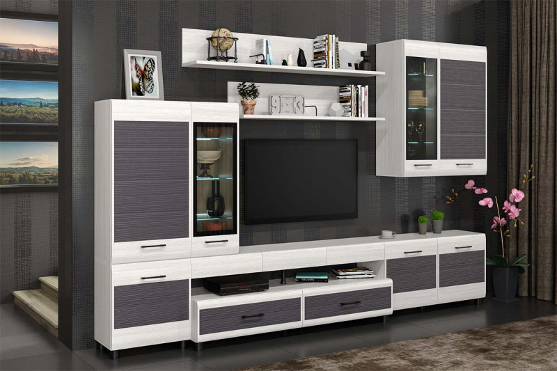 Гостиная Камелия-4 (Снежный ясень/Серый) — Мебель-центр Озерцо