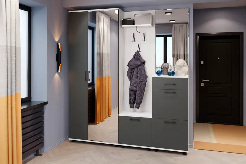 Прихожая Грейс комплект 8 (Снежный Ясень/Антрацит Матовый) — Мебель-центр Озерцо