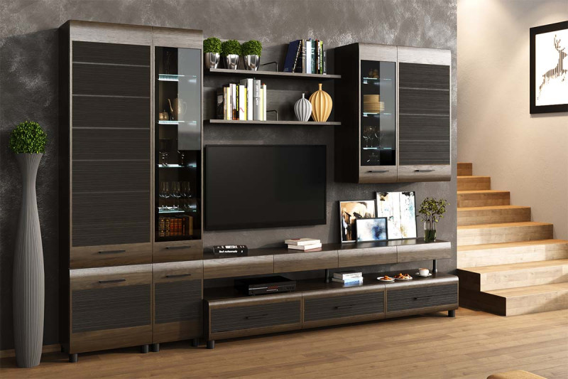 Гостиная Камелия (Гикори Джексон Темный комбинированный) — Мебель-центр Озерцо