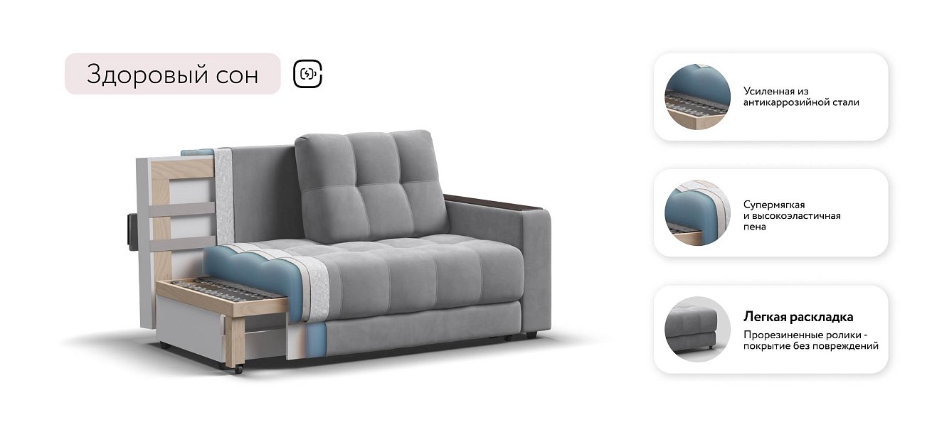 Босс Маркет двухместный диван Велюр Монолит сталь — купить в Озерце