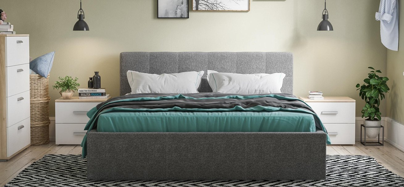 Кровать Белла 140*200 рогожка Malmo серая - купить в Озерце