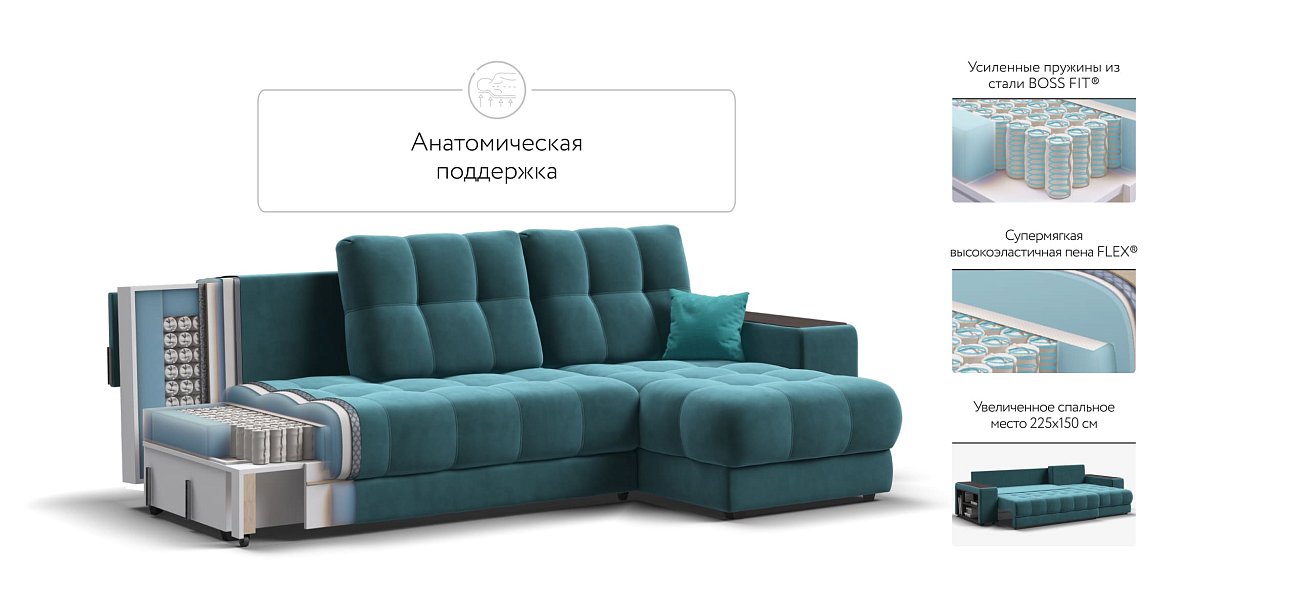 Угловой диван BOSS 3.0 XL велюр Monolit зеленый — купить в Озерце