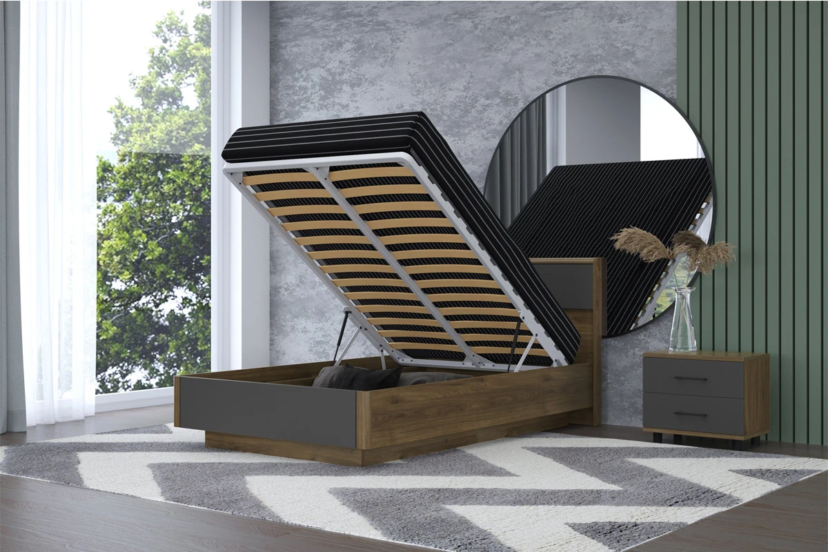 Кровать КР-4001-ГТ-АМ (Гикори Джексон Темный/Антрацит Матовый) - купить в Озерце