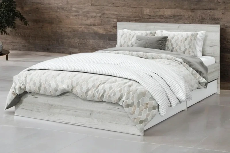 Кровать Лори с ящиками 140х200 (Дуб Серый/Белый) - купить в Озерце