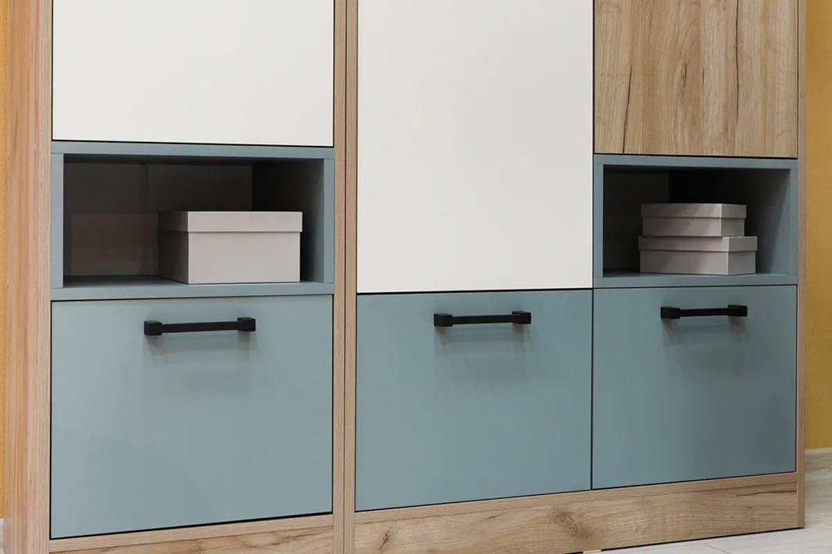 Шкаф для одежды Оливер (Дуб Крафт серый/ Белый /Серо-голубой) в мебель-центре Озерцо