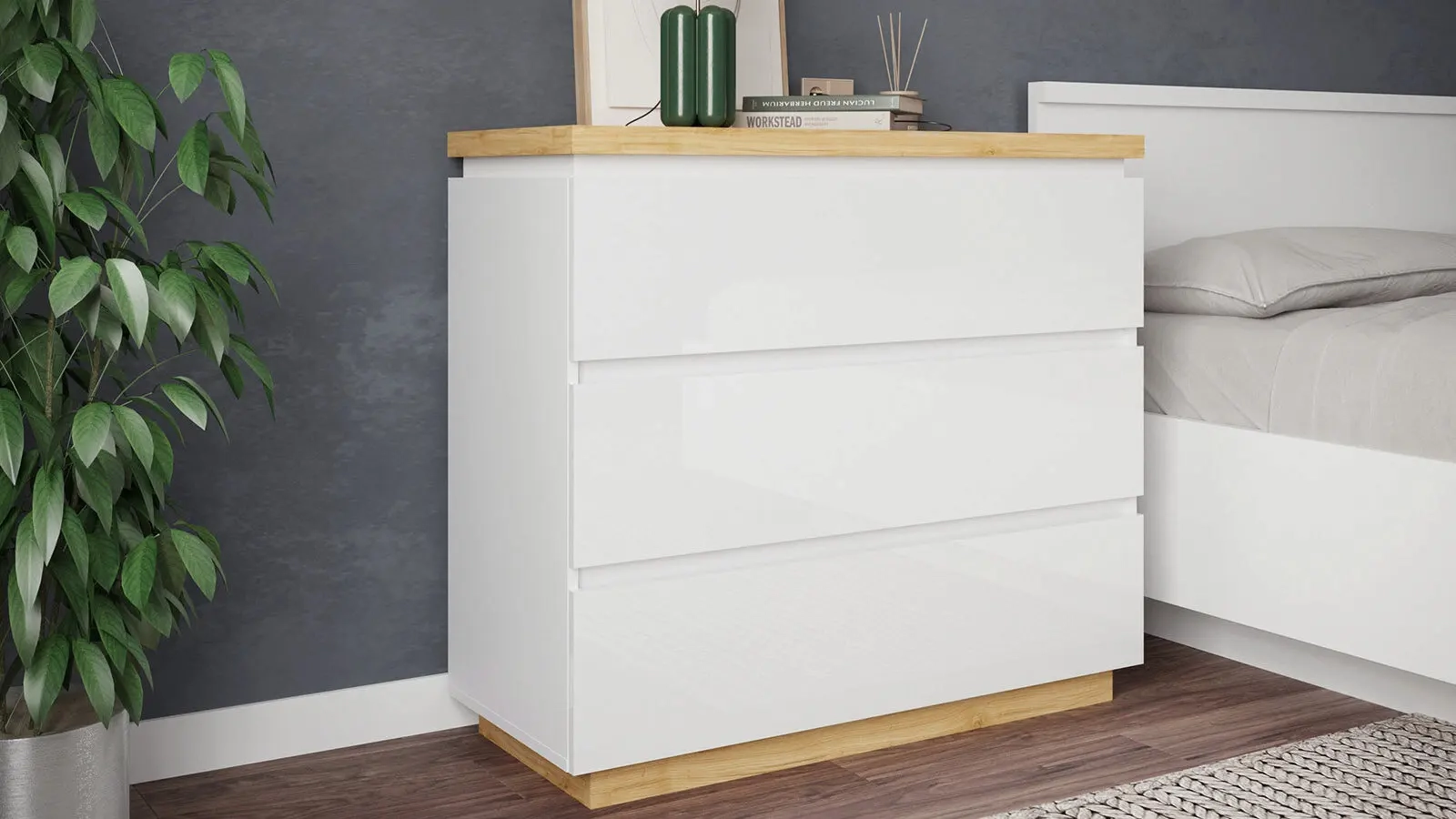 Комод с ящиками Issa, цвет Белый+Дуб минерва 41x98 — купить в Озерце