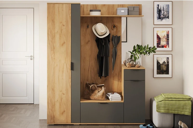 Прихожая Эвита №1 (Дуб Крафт золотой/Графит серый) — Мебель-центр Озерцо