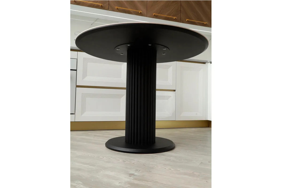 Стол обеденный Византия d 1000 (Стекло с фотопечатью Аурум/Рама черная/Металл черный) - купить в Озерце