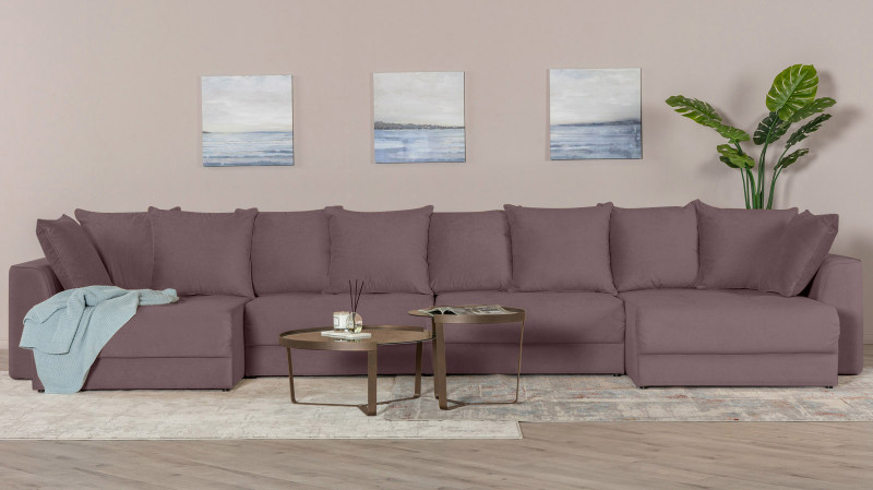Диван Monako New П-образный с коробом для белья, Тк. Casanova Lilac 157x455 — купить в Озерце