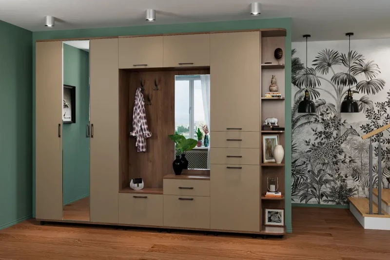 Прихожая Грейс комплект 5 (Гикори Джексон Темный/Латте Матовый) — Мебель-центр Озерцо