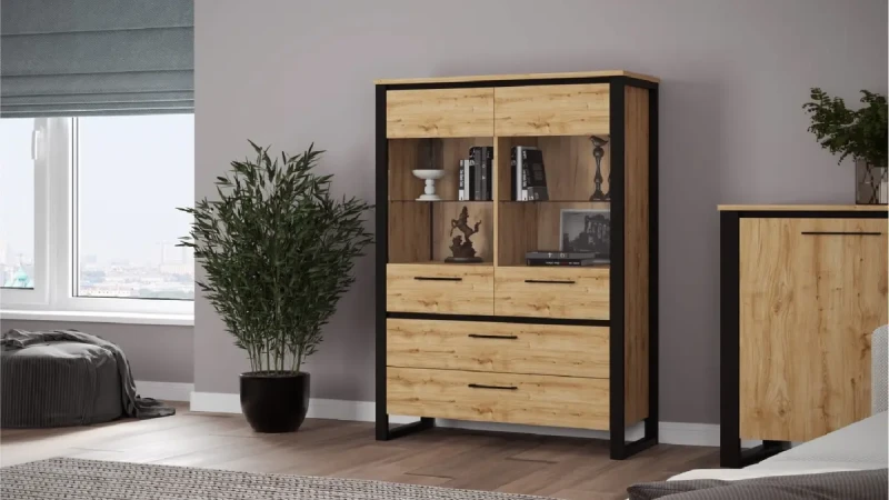 Шкаф двухдверный с ящиками Tora 100x137 со стеклом, цвет Дуб наварра 41x100 — купить в Озерце