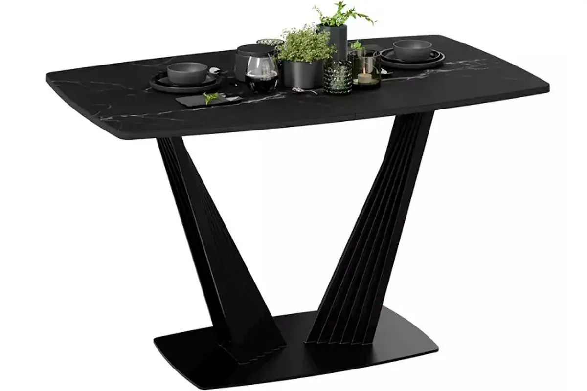Стол раздвижной Тип 1 Фабио (Черный муар/Стекло матовое черный мрамор) - купить в Озерце