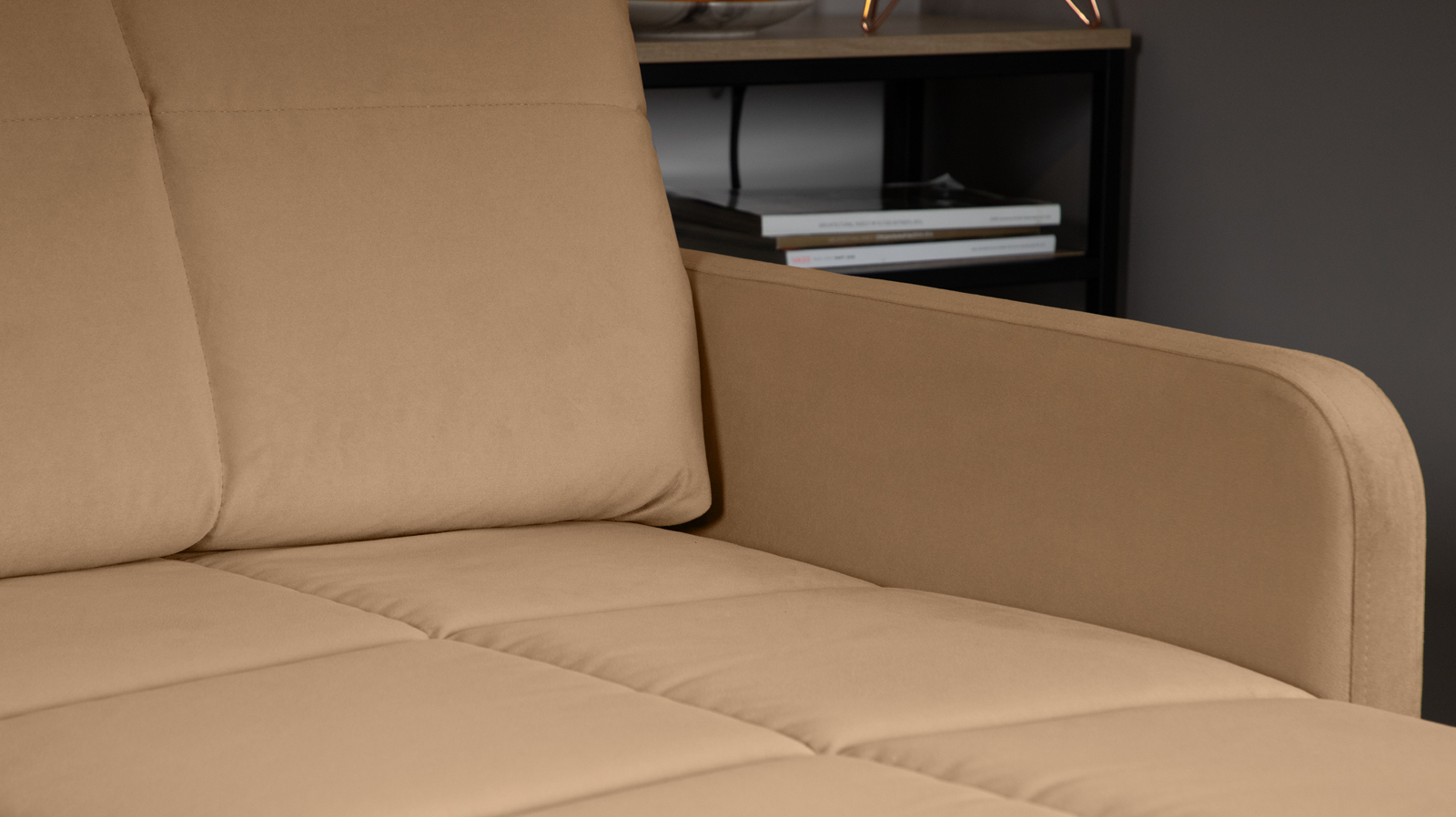 Диван угловой Domo Pro с узкими подлокотниками, стежка квадрат, ткань Casanova Beige 140x216 — купить в Озерце