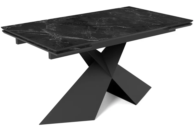 Стол обеденный Марвел 1600(2200) (ст. №2 / Керамика YB90200B6 Matte Черный мрамор / Металл Черный) - купить в Озерце