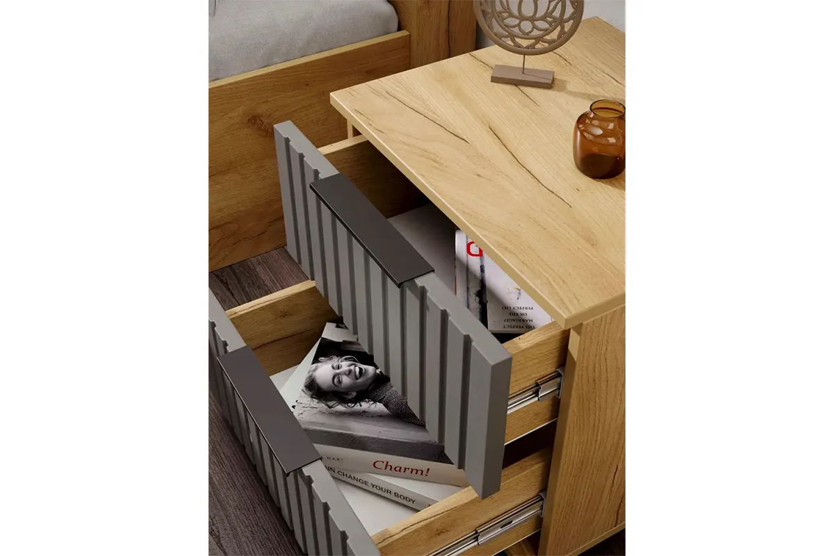 Тумба прикроватная Хилтон (Дуб Крафт золотой/Графит матовый) — Мебель-центр Озерцо