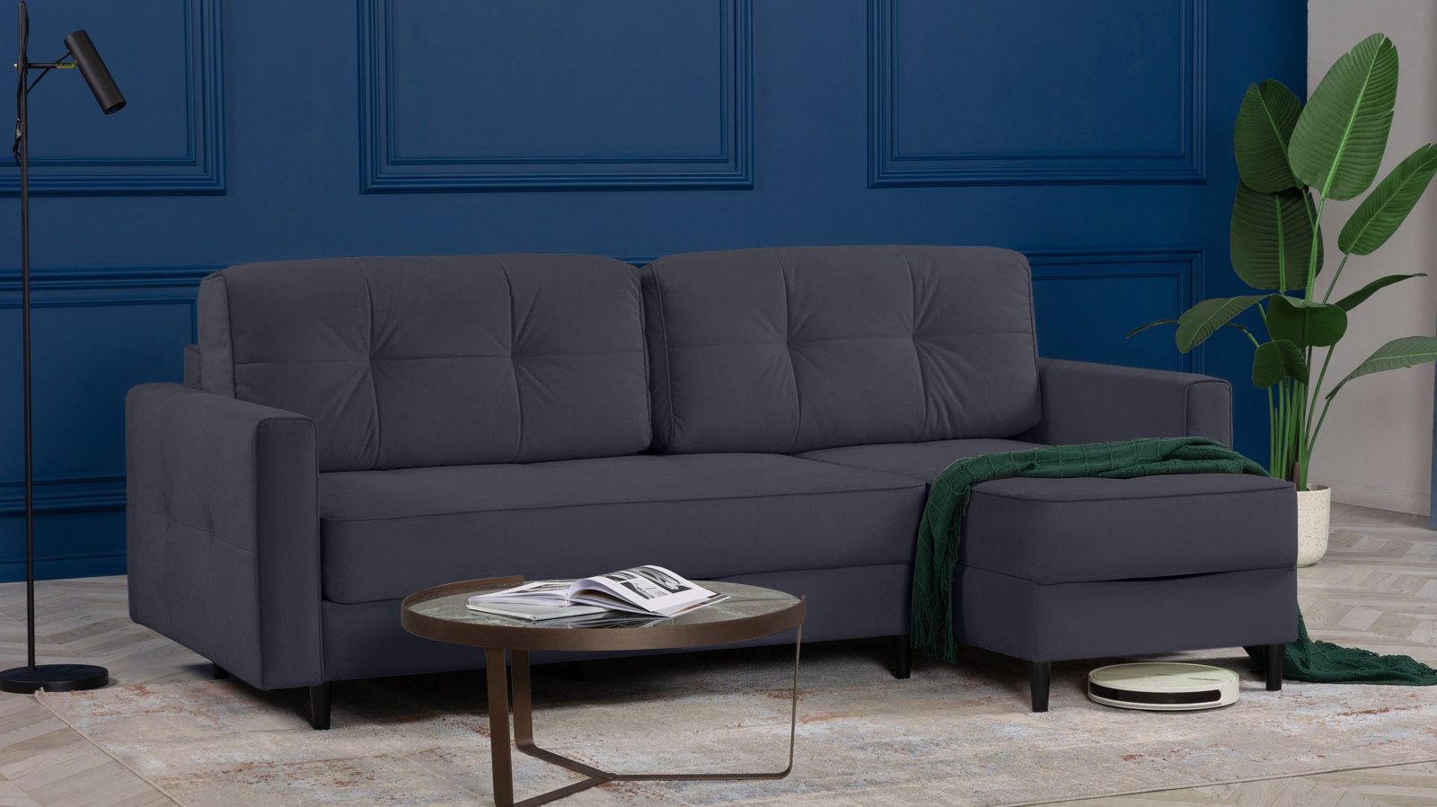 Диван Amani Pro угловой с широкими подлокотниками, ножки: пластик, Тк. Sky Velvet 40 156x237 — купить в Озерце