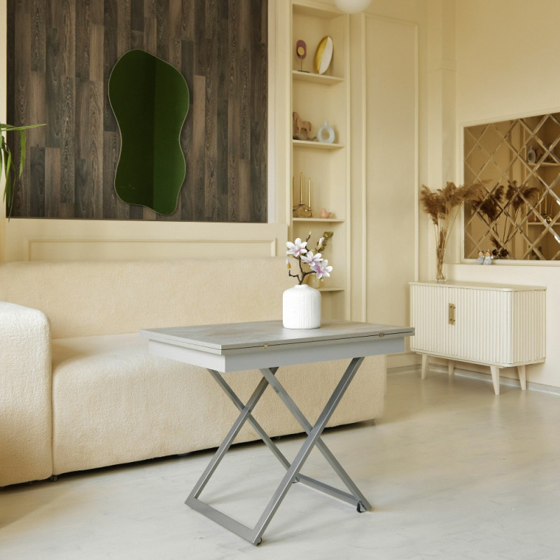 Стол-трансформер APOLLO бетон/подстолье серебро - купить в Озерце