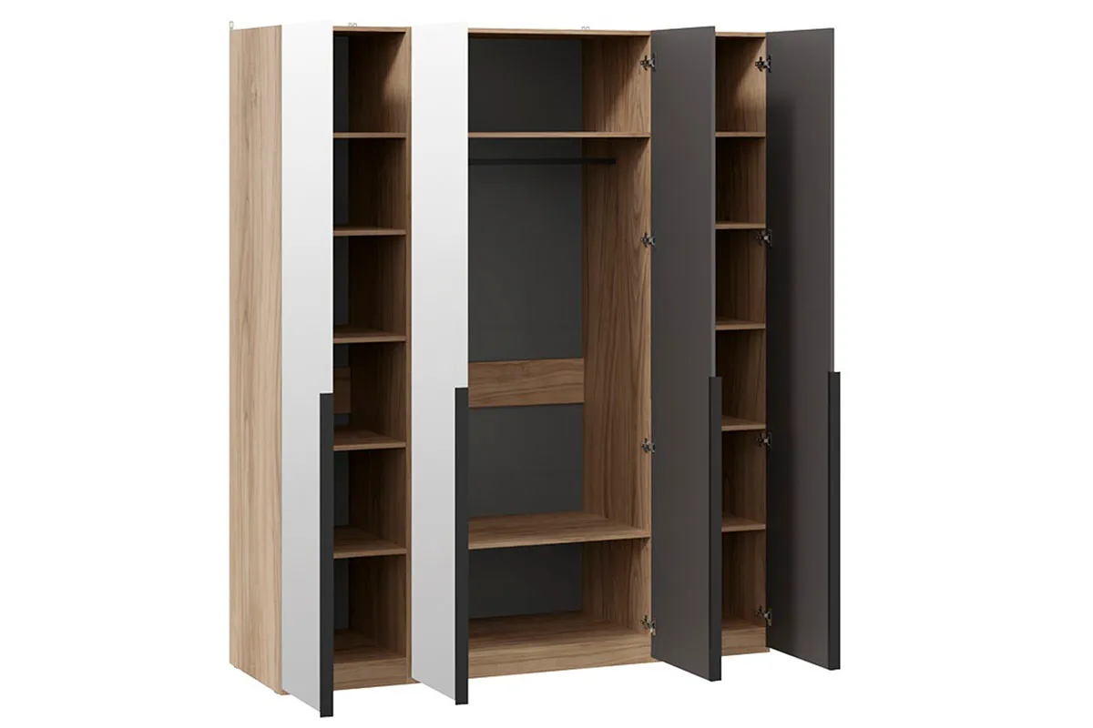 Шкаф для одежды Порто СМ-393.07.109 (580) с 4 зеркальными дверями (Яблоня Беллуно/Графит софт) в мебель-центре Озерцо