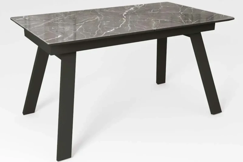 Стол обеденный Морис 1400(1800) (Стекло с фотопечатью Скорпио / МДФ Черная шагрень / рама черная / металл черный) - купить в Озерце