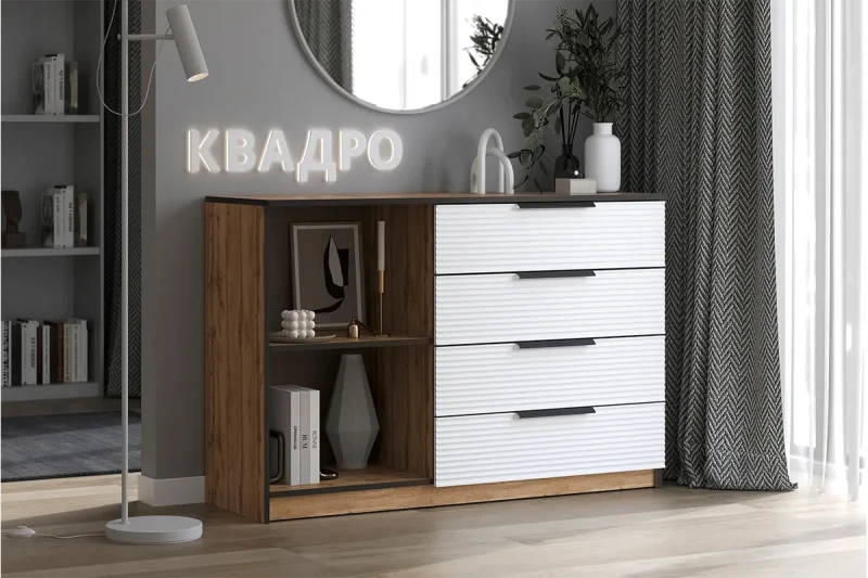Комод Квадро №1250.5 (Дуб Вотан / Тальк) — Мебель-центр Озерцо